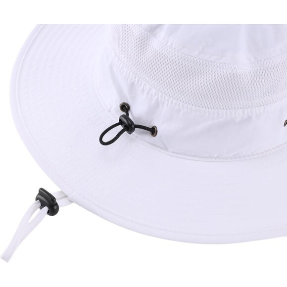 Unisex White 100% Polyester Wide Brim Boonie Mesh With Chin Strap Bucket Sun Hat - Picture 6 of 7